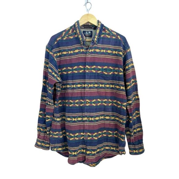 Sero Shirtmakers Western Aztec Button Down Washed Cotton Shacket, Size XL - Picture 1 of 6